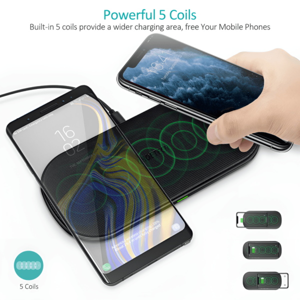 Choetech 5-Coil 15W Dual Mobile Fast Wireless Mobile Charger